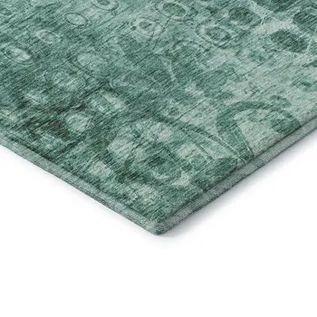 8' Teal And Ivory Ikat Washable Round Rug With UV Protection