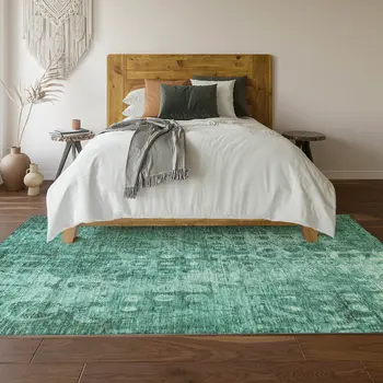 8' X 10' Teal And Ivory Ikat Washable Area Rug With UV Protection