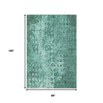 8' X 10' Teal And Ivory Ikat Washable Area Rug With UV Protection