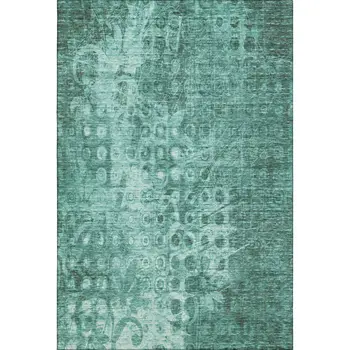 10' X 14' Teal And Ivory Ikat Washable Area Rug With UV Protection