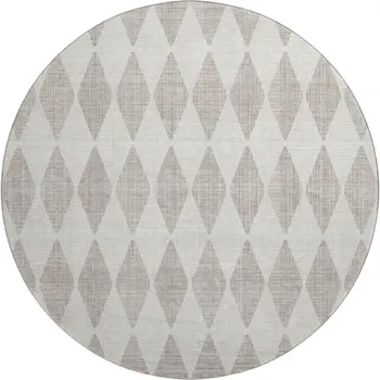 8' Beige And Ivory Diamond Washable Round Rug With UV Protection