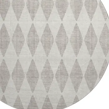 8' Beige And Ivory Diamond Washable Round Rug With UV Protection