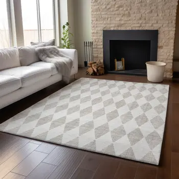 8' X 10' Beige And Ivory Diamond Washable Area Rug With UV Protection