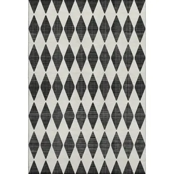 3' X 5' Black And Ivory Diamond Washable Area Rug With UV Protection