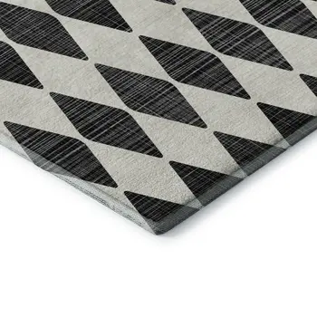 3' X 5' Black And Ivory Diamond Washable Area Rug With UV Protection