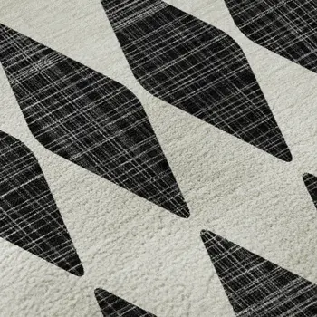 3' X 5' Black And Ivory Diamond Washable Area Rug With UV Protection
