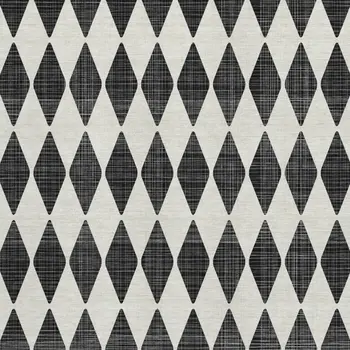 3' X 5' Black And Ivory Diamond Washable Area Rug With UV Protection