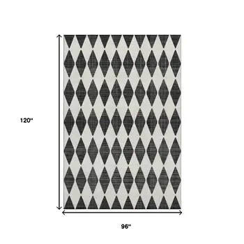 8' X 10' Black And Ivory Diamond Washable Area Rug With UV Protection