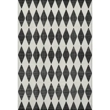 9' X 12' Black And Ivory Diamond Washable Area Rug With UV Protection