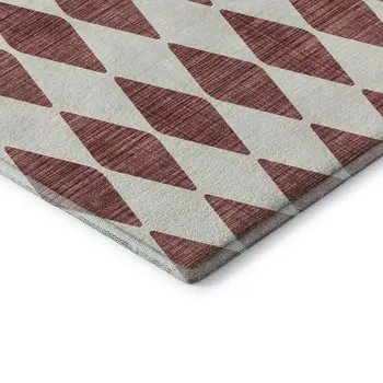 5' X 8' Burgundy And Ivory Diamond Washable Area Rug With UV Protection
