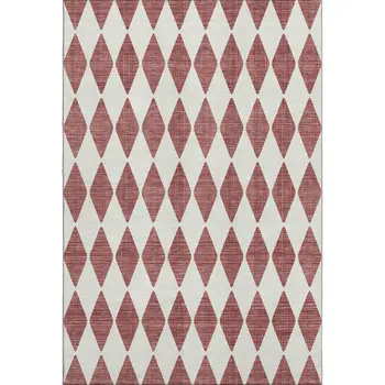 9' X 12' Burgundy And Ivory Diamond Washable Area Rug With UV Protection