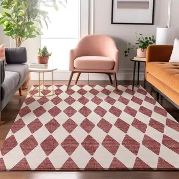 10' X 14' Burgundy And Ivory Diamond Washable Area Rug With UV Protection