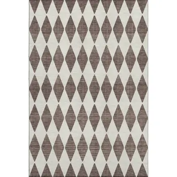 3' X 5' Brown And Ivory Diamond Washable Area Rug With UV Protection