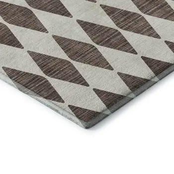 3' X 5' Brown And Ivory Diamond Washable Area Rug With UV Protection