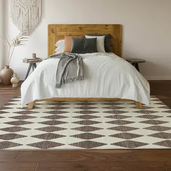 3' X 5' Brown And Ivory Diamond Washable Area Rug With UV Protection