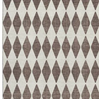 3' X 5' Brown And Ivory Diamond Washable Area Rug With UV Protection