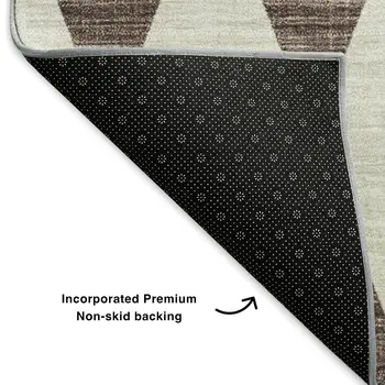 8' Brown And Ivory Diamond Washable Round Rug With UV Protection