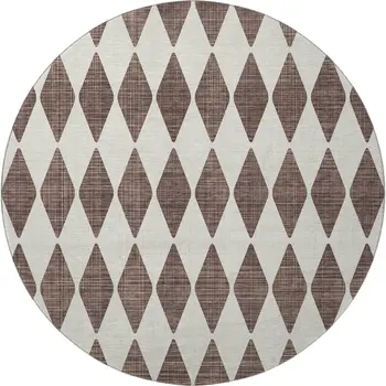 8' Brown And Ivory Diamond Washable Round Rug With UV Protection