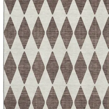 10' X 14' Brown And Ivory Diamond Washable Area Rug With UV Protection