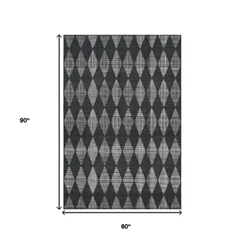5' X 8' Charcoal And Ivory Diamond Washable Area Rug With UV Protection