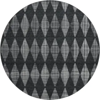 8' Charcoal And Ivory Diamond Washable Round Rug With UV Protection