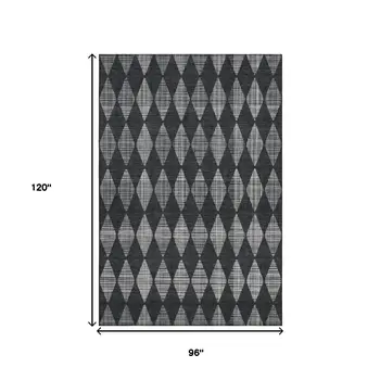 8' X 10' Charcoal And Ivory Diamond Washable Area Rug With UV Protection