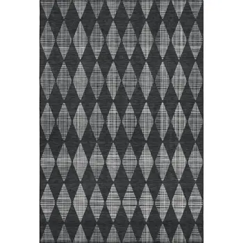 10' X 14' Charcoal And Ivory Diamond Washable Area Rug With UV Protection