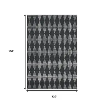 10' X 14' Charcoal And Ivory Diamond Washable Area Rug With UV Protection