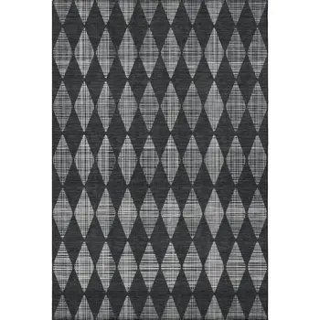 10' X 14' Charcoal And Ivory Diamond Washable Area Rug With UV Protection