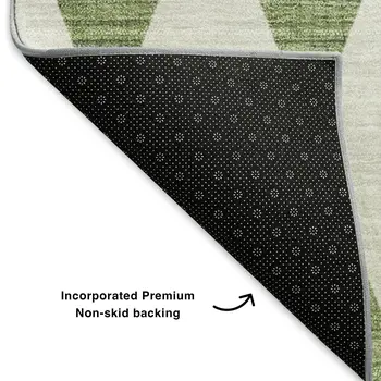 8' X 10' Green And Ivory Diamond Washable Area Rug With UV Protection