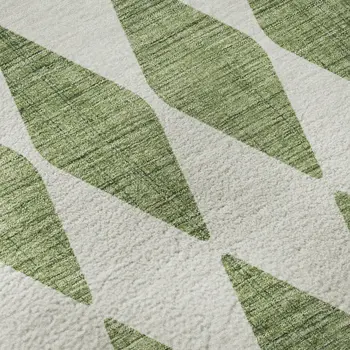 8' X 10' Green And Ivory Diamond Washable Area Rug With UV Protection