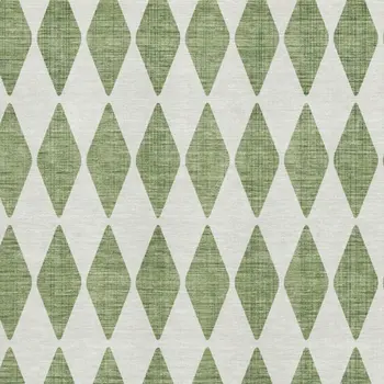 8' X 10' Green And Ivory Diamond Washable Area Rug With UV Protection