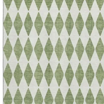 8' X 10' Green And Ivory Diamond Washable Area Rug With UV Protection