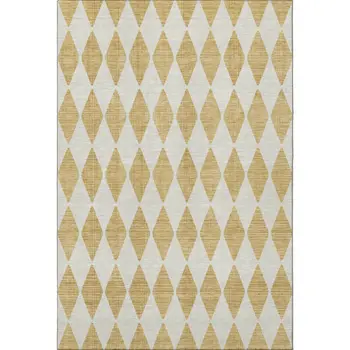 3' X 5' Gold And Ivory Diamond Washable Area Rug With UV Protection
