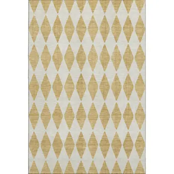 8' X 10' Gold And Ivory Diamond Washable Area Rug With UV Protection