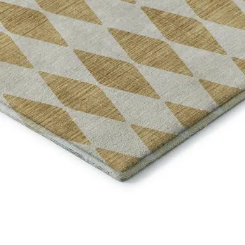 8' X 10' Gold And Ivory Diamond Washable Area Rug With UV Protection