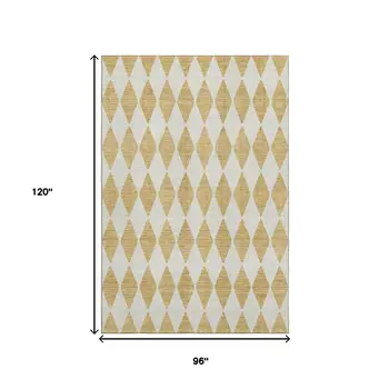 8' X 10' Gold And Ivory Diamond Washable Area Rug With UV Protection