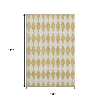 9' X 12' Gold And Ivory Diamond Washable Area Rug With UV Protection