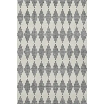 5' X 8' Gray And Ivory Diamond Washable Area Rug With UV Protection