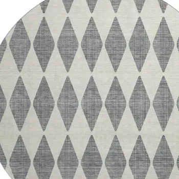 8' Gray And Ivory Diamond Washable Round Rug With UV Protection