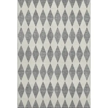 9' X 12' Gray And Ivory Diamond Washable Area Rug With UV Protection