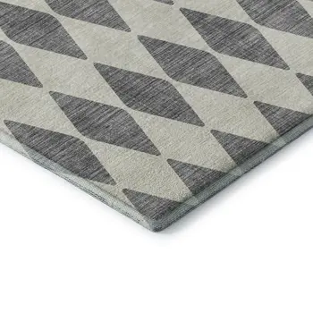 9' X 12' Gray And Ivory Diamond Washable Area Rug With UV Protection