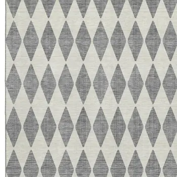 9' X 12' Gray And Ivory Diamond Washable Area Rug With UV Protection