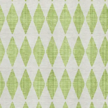9' X 12' Lime Green And Ivory Diamond Washable Area Rug With UV Protection