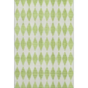10' X 14' Lime Green And Ivory Diamond Washable Area Rug With UV Protection