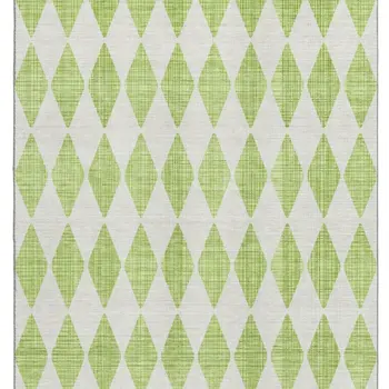 10' X 14' Lime Green And Ivory Diamond Washable Area Rug With UV Protection