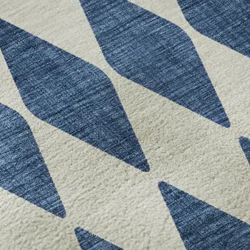 8' X 10' Navy Blue And Ivory Diamond Washable Area Rug With UV Protection