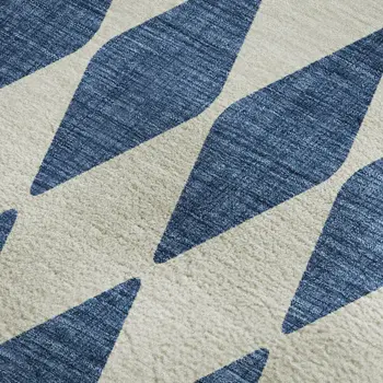 10' X 14' Navy Blue And Ivory Diamond Washable Area Rug With UV Protection