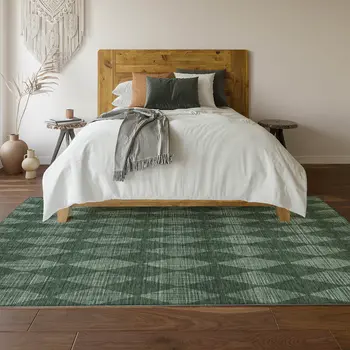 5' X 8' Olive Green And Ivory Diamond Washable Area Rug With UV Protection