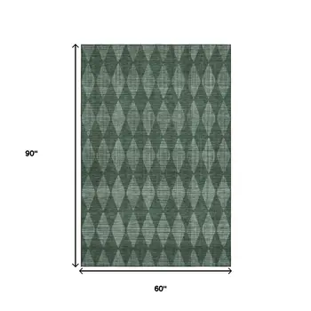 5' X 8' Olive Green And Ivory Diamond Washable Area Rug With UV Protection